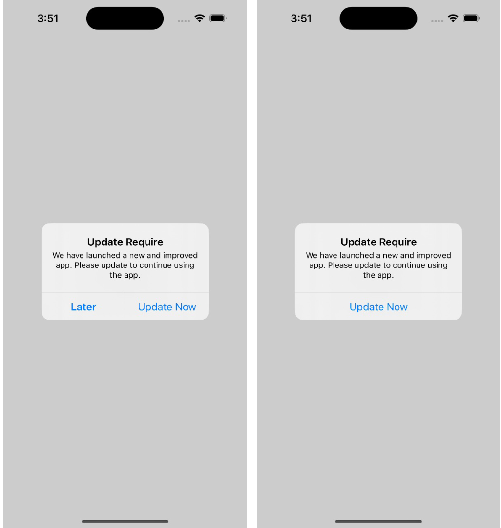 Screenshot example of a well-designed force update screen with clear messaging